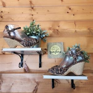 Eric Michael 💜 Kamielle Leopard Suede Espadrilles Wedge Jute Sandals Handmade 8